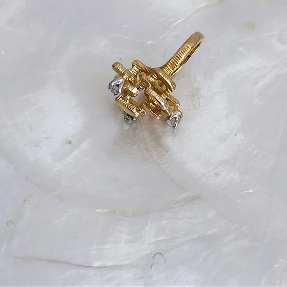 Vintage 18K HGE CZ Abstract Nugget Brutalist Ring Sz 5 Cocktail Statement Ring - Picture 13 of 13